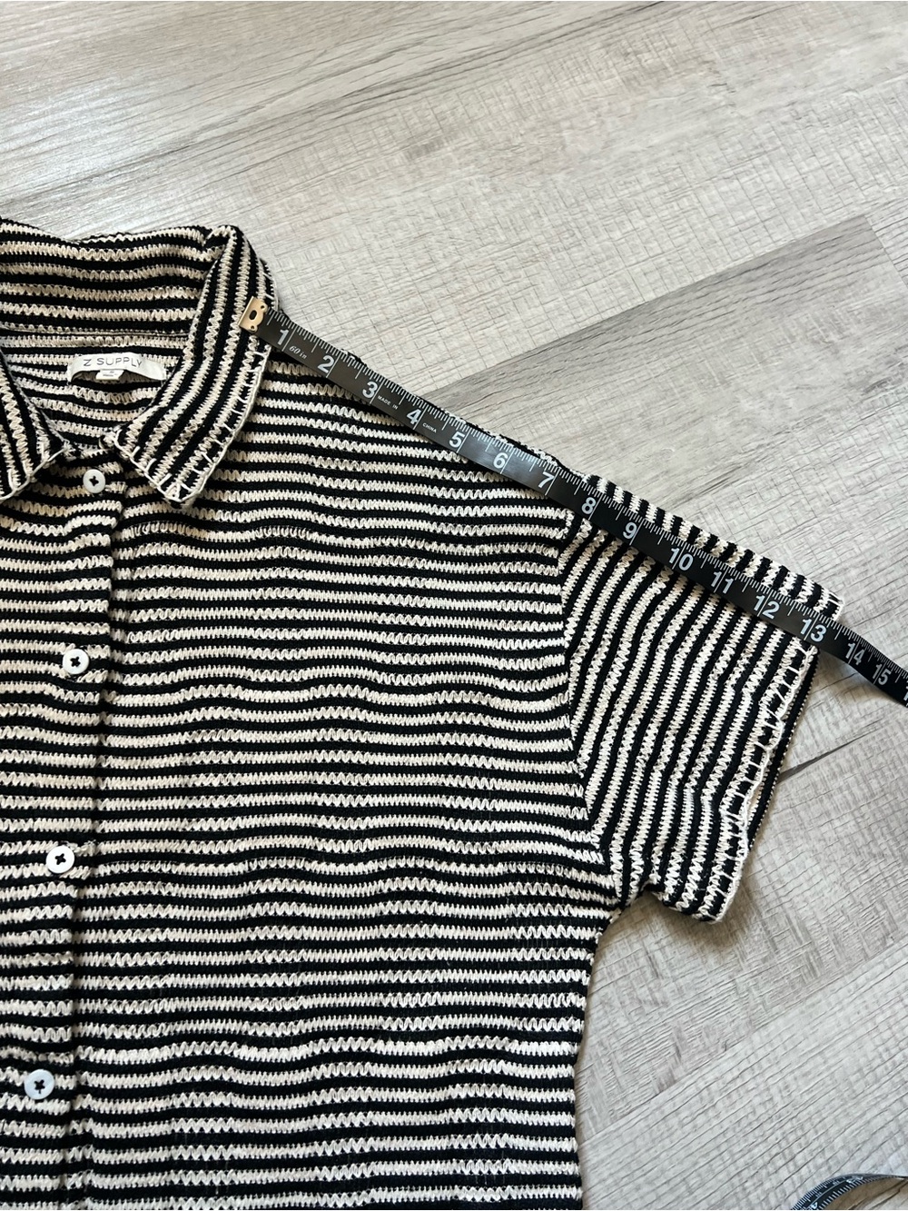Z SUPPLY Monaco Crochet Button Up Black and Cream Striped Short-Sleeve Small - Picture 15 of 16